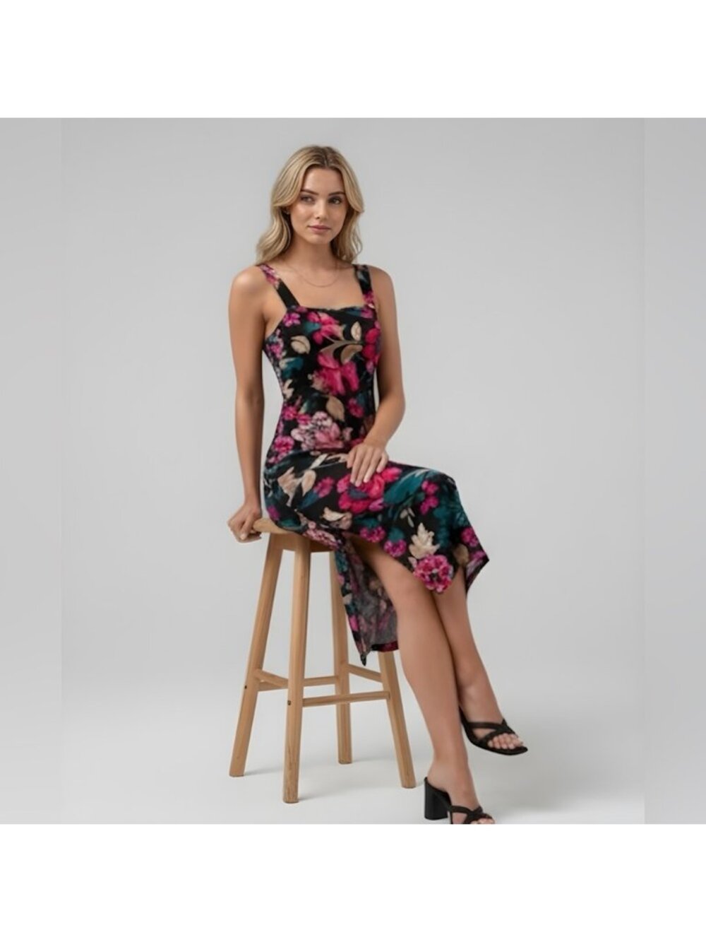Boho Floral Print Split Thigh Cami Dress - Picture 2 of 7